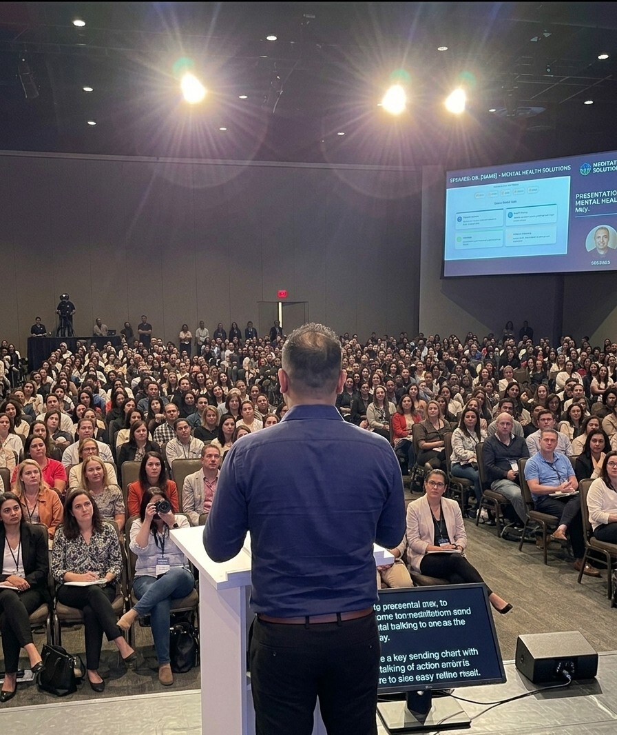 Raiz speaking to a large audience